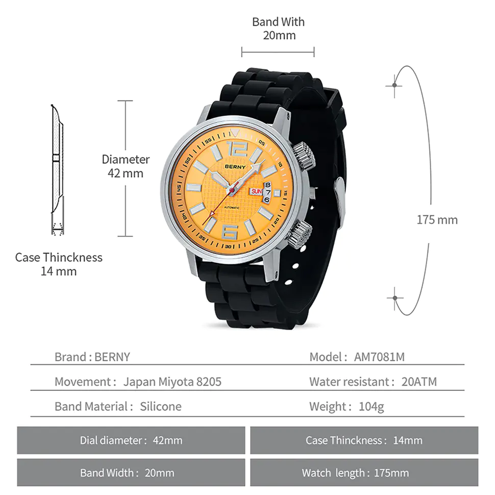 BERNY-Men Automatic Compressor-style Diver Watch-AM7081M - Image 4