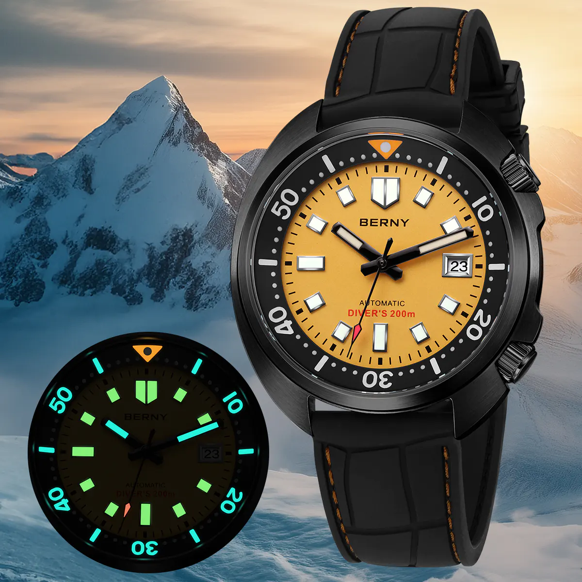 BERNY-Men Automatic Compressor-style Diver Watch V2 -AM1970M-BLK - Image 2