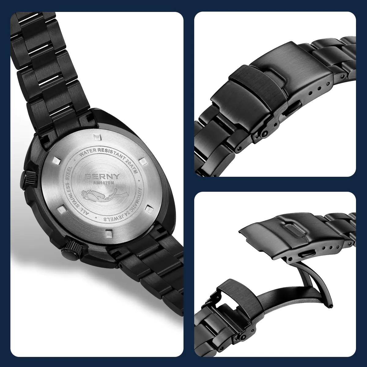 BERNY-Men Automatic Compressor-style Diver Watch V2 -AM1970MS-BLK - Image 4