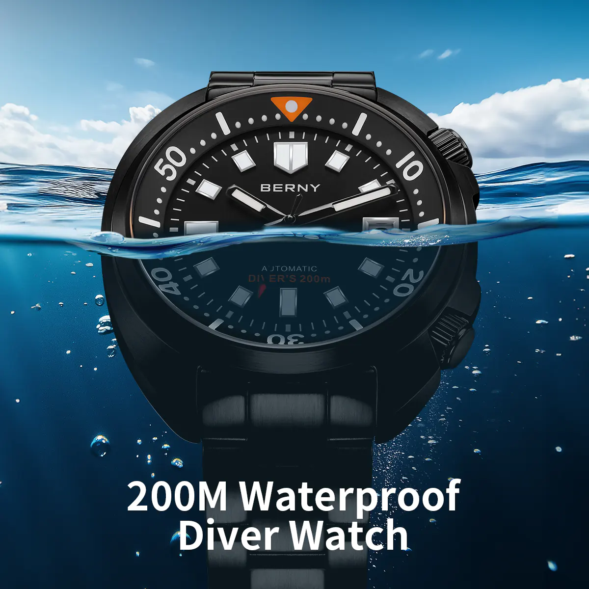 BERNY-Men Automatic Compressor-style Diver Watch V2 -AM1970MS-BLK - Image 5
