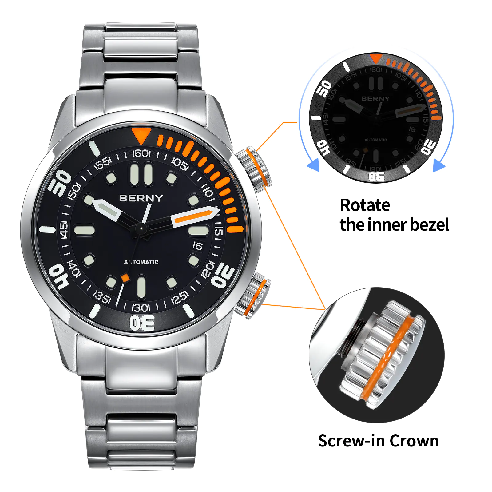 BERNY-Men Automatic Compressor-style Diver Watch V3-AM339MS - Image 8