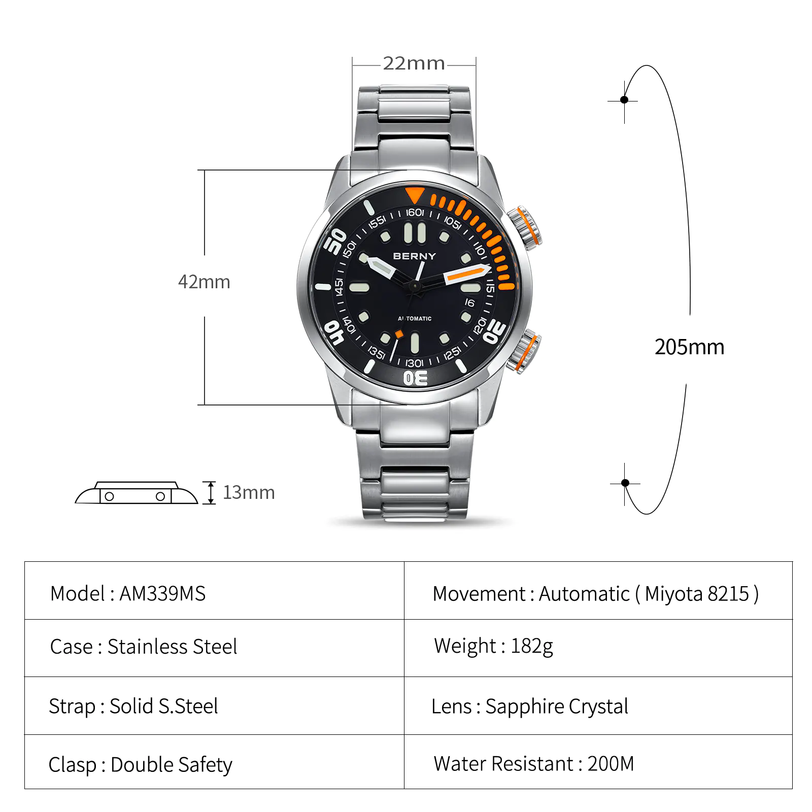 BERNY-Men Automatic Compressor-style Diver Watch V3-AM339MS - Image 9
