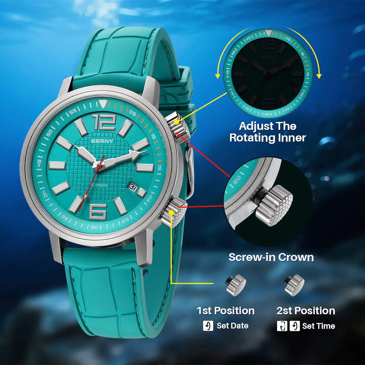 BERNY-Men Automatic Compressor-style Diver Watch V4-AM181M - Image 6