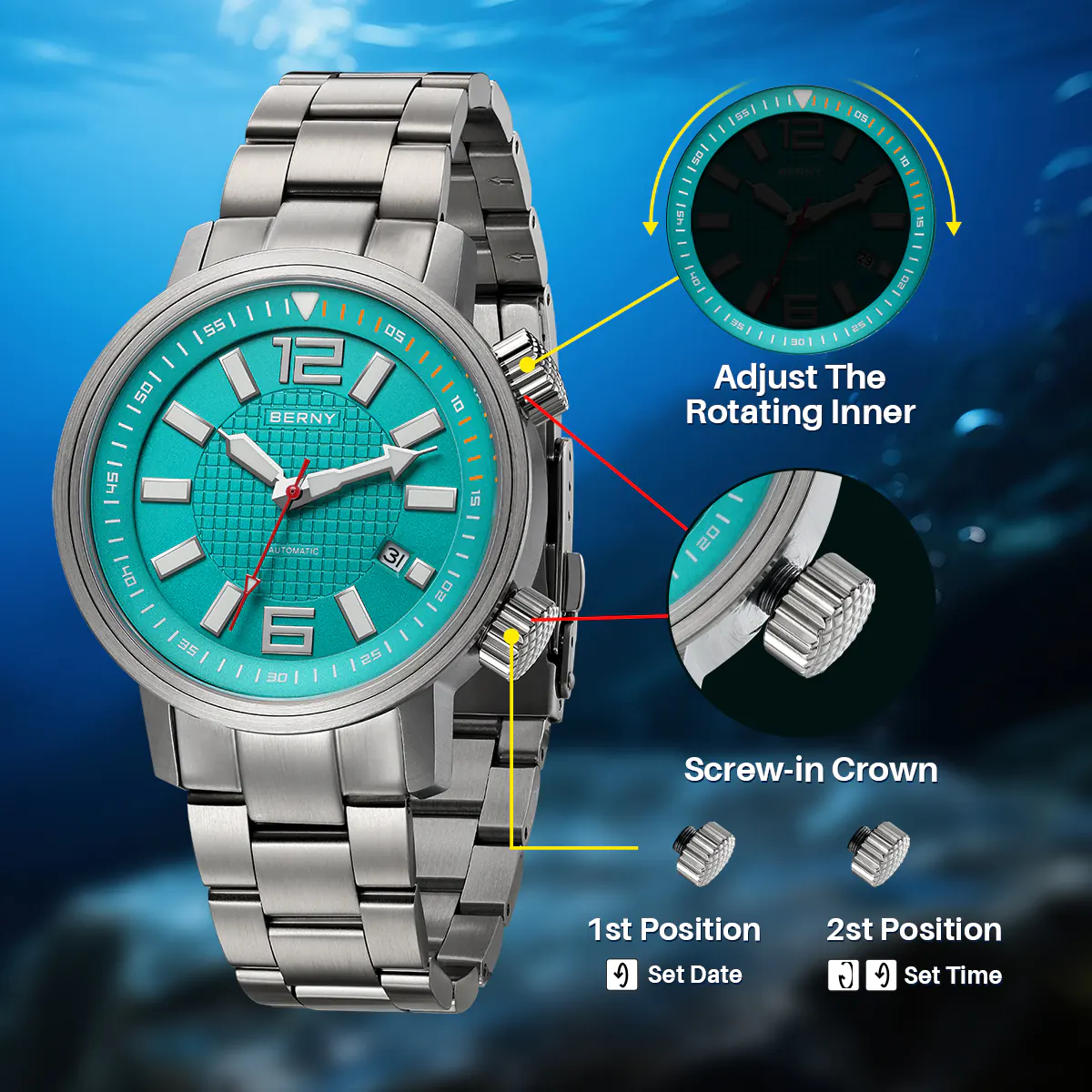 BERNY-Men Automatic Compressor-style Diver Watch V4-AM181MS - Image 6
