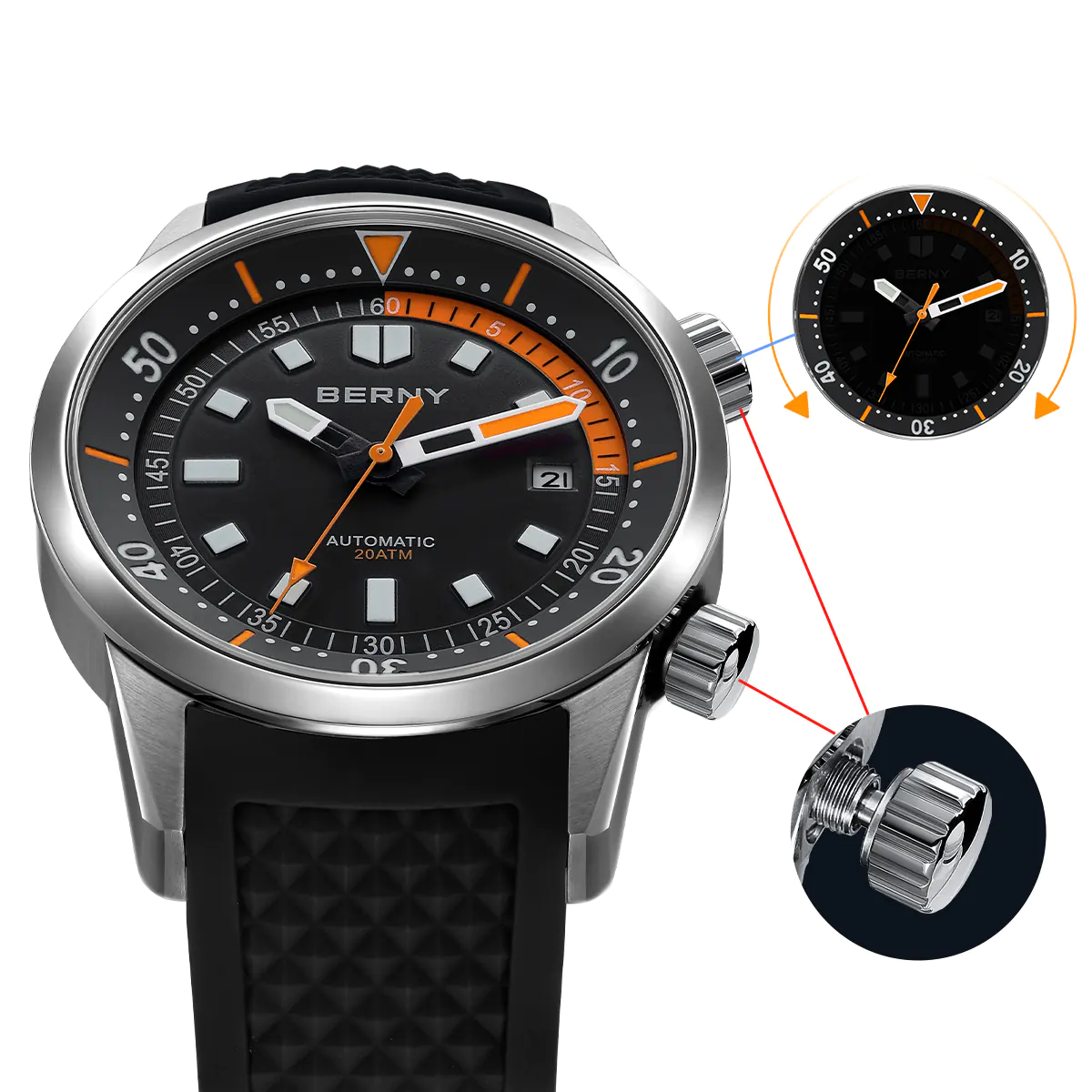 BERNY-Men Automatic Compressor-style Diver Watch V4-AM439M - Image 7