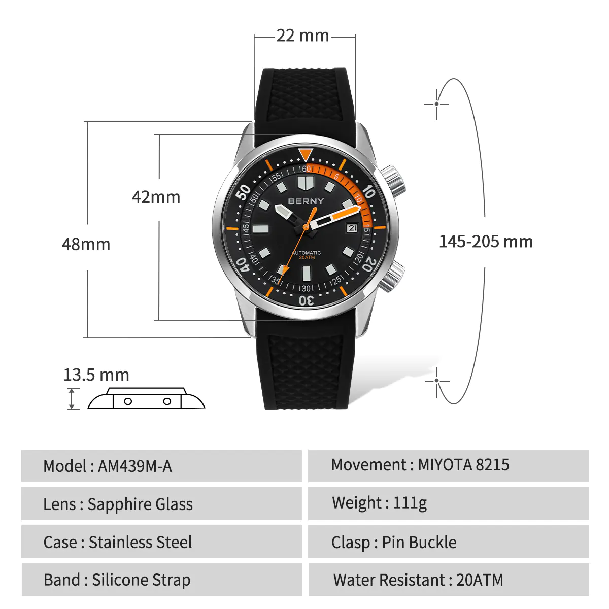 BERNY-Men Automatic Compressor-style Diver Watch V4-AM439M - Image 8