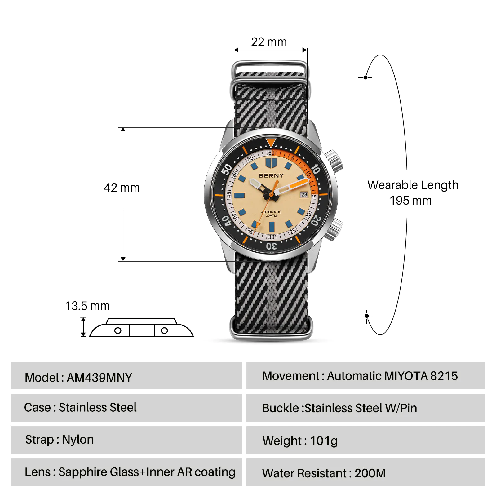 BERNY-Men Automatic Compressor-style Diver Watch V4-AM439MNY - Image 9