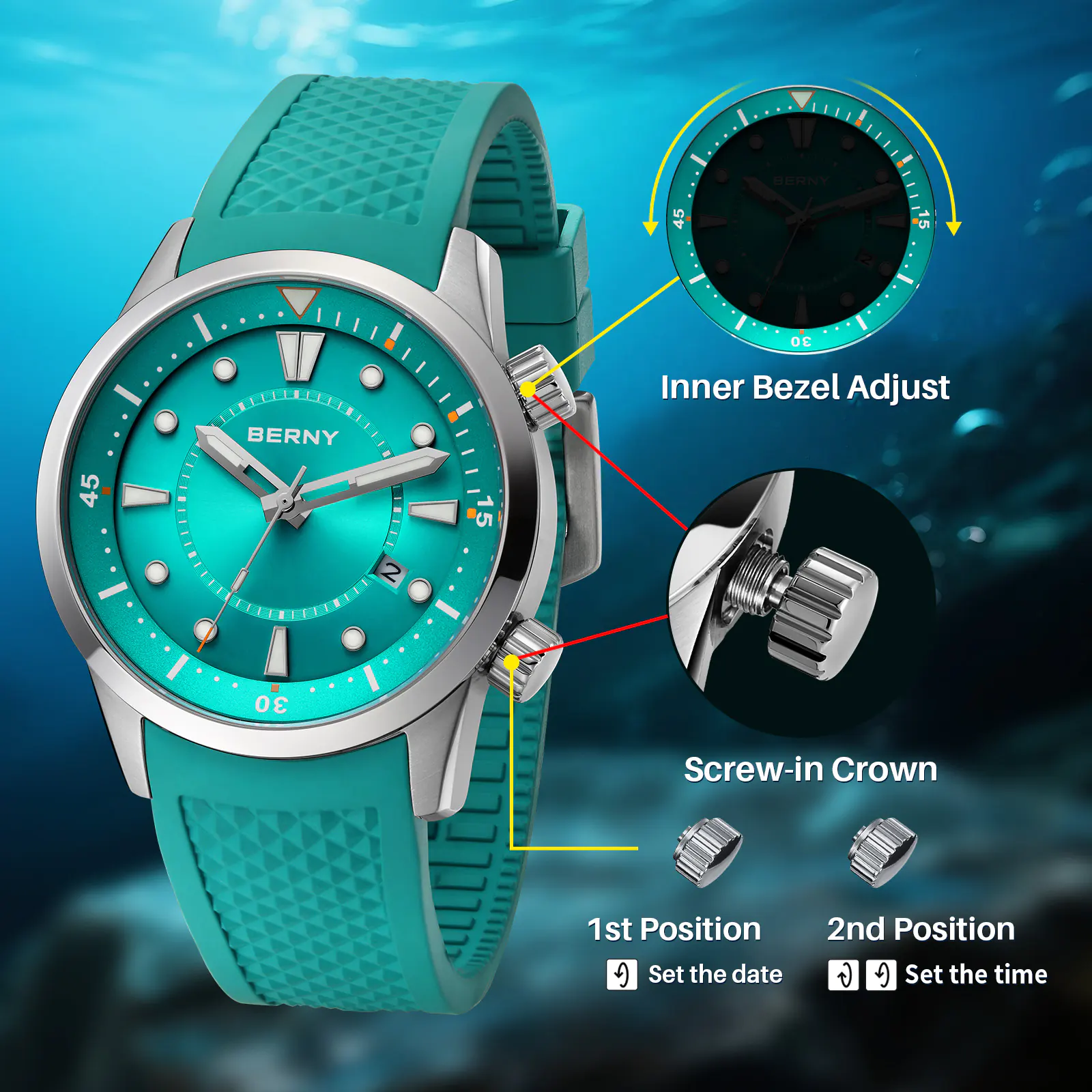 BERNY-Men Automatic Compressor-style Diver Watch V5-AM539M - Image 3