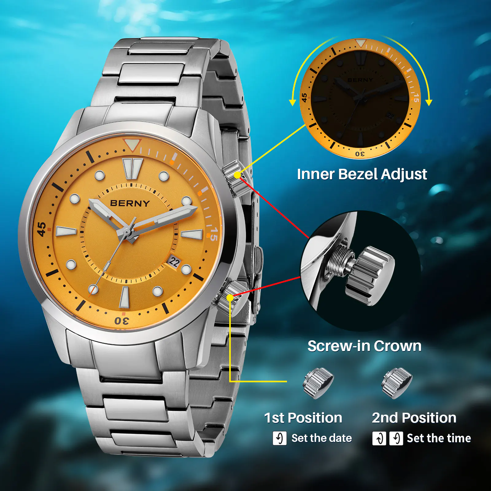 BERNY-Men Automatic Compressor-style Diver Watch V5-AM539MS - Image 3