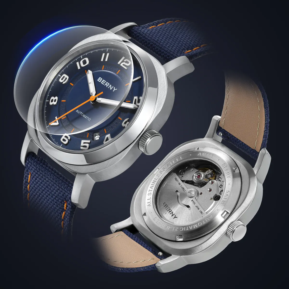 BERNY-Men Automatic Cushion Shaped Dress Watch-AM133V - Image 4