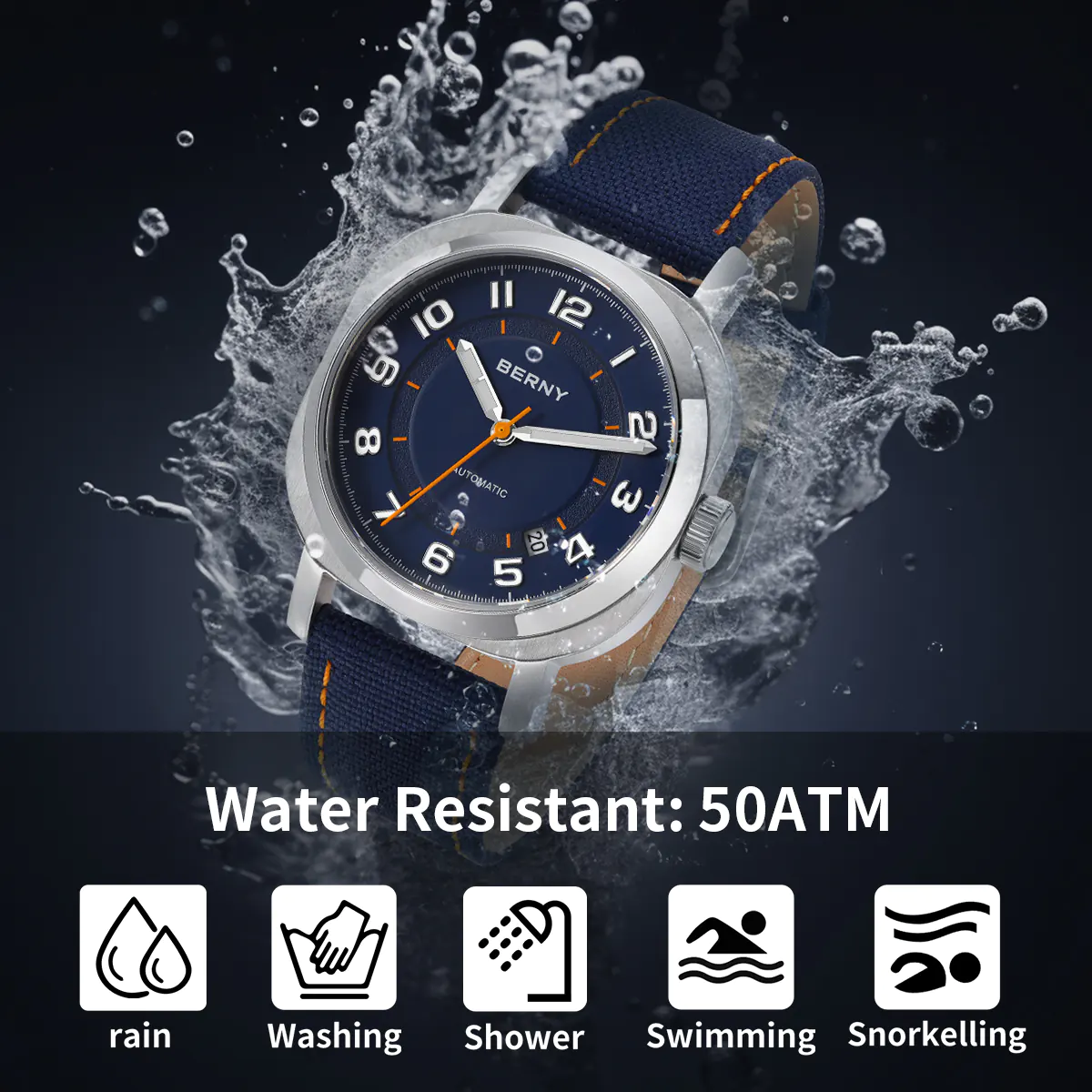 BERNY-Men Automatic Cushion Shaped Dress Watch-AM133V - Image 5