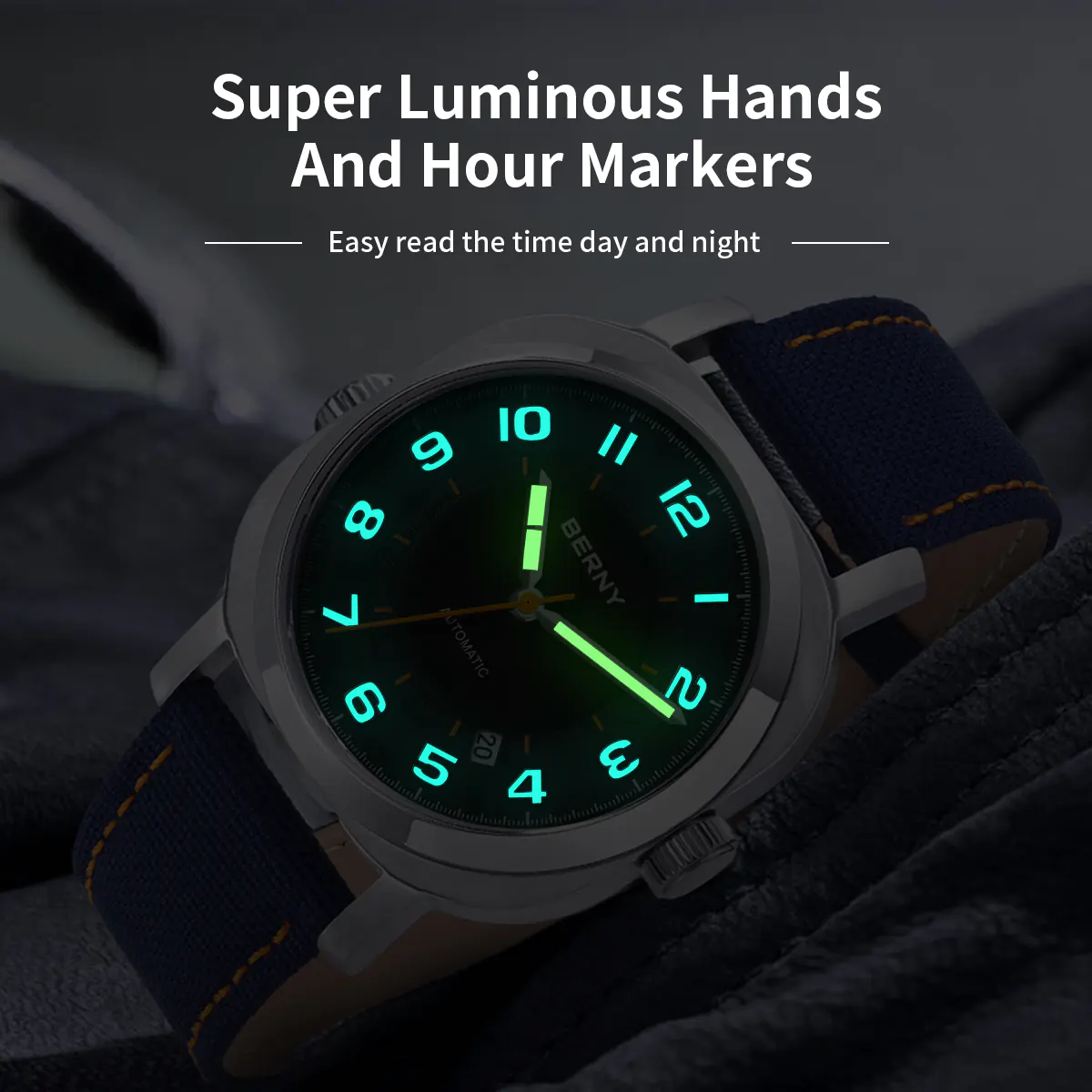 BERNY-Men Automatic Cushion Shaped Dress Watch-AM133V - Image 6