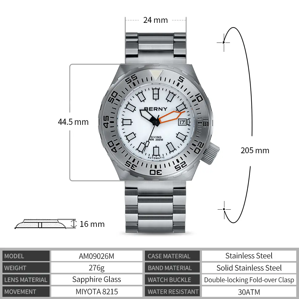 BERNY-Men Automatic Diver Watch-AM09026M - Image 7