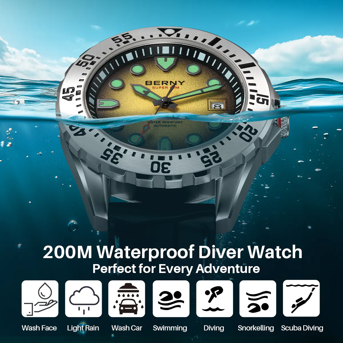 BERNY-Men Automatic Diver Watch-AM151M - Image 13