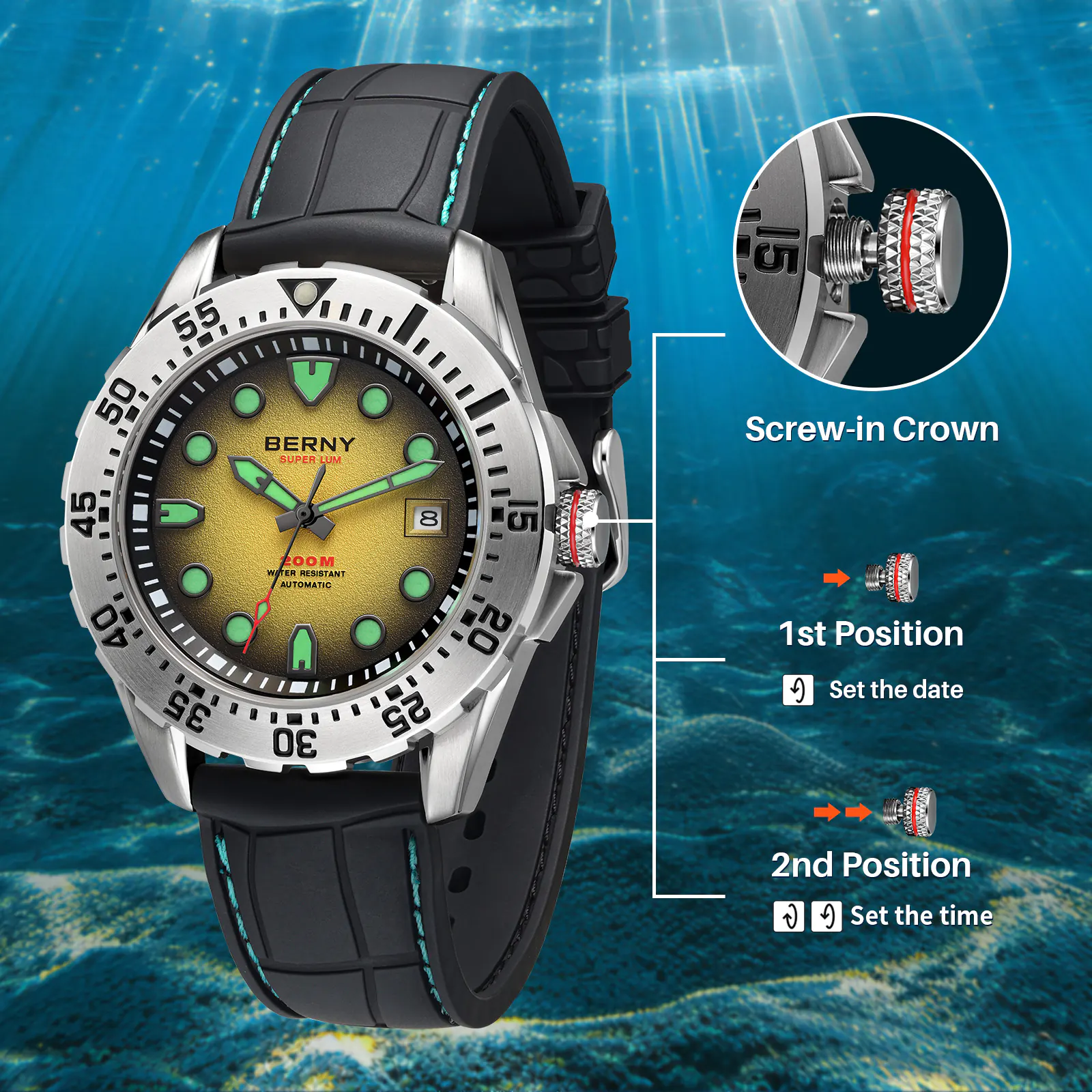 BERNY-Men Automatic Diver Watch-AM151M - Image 14
