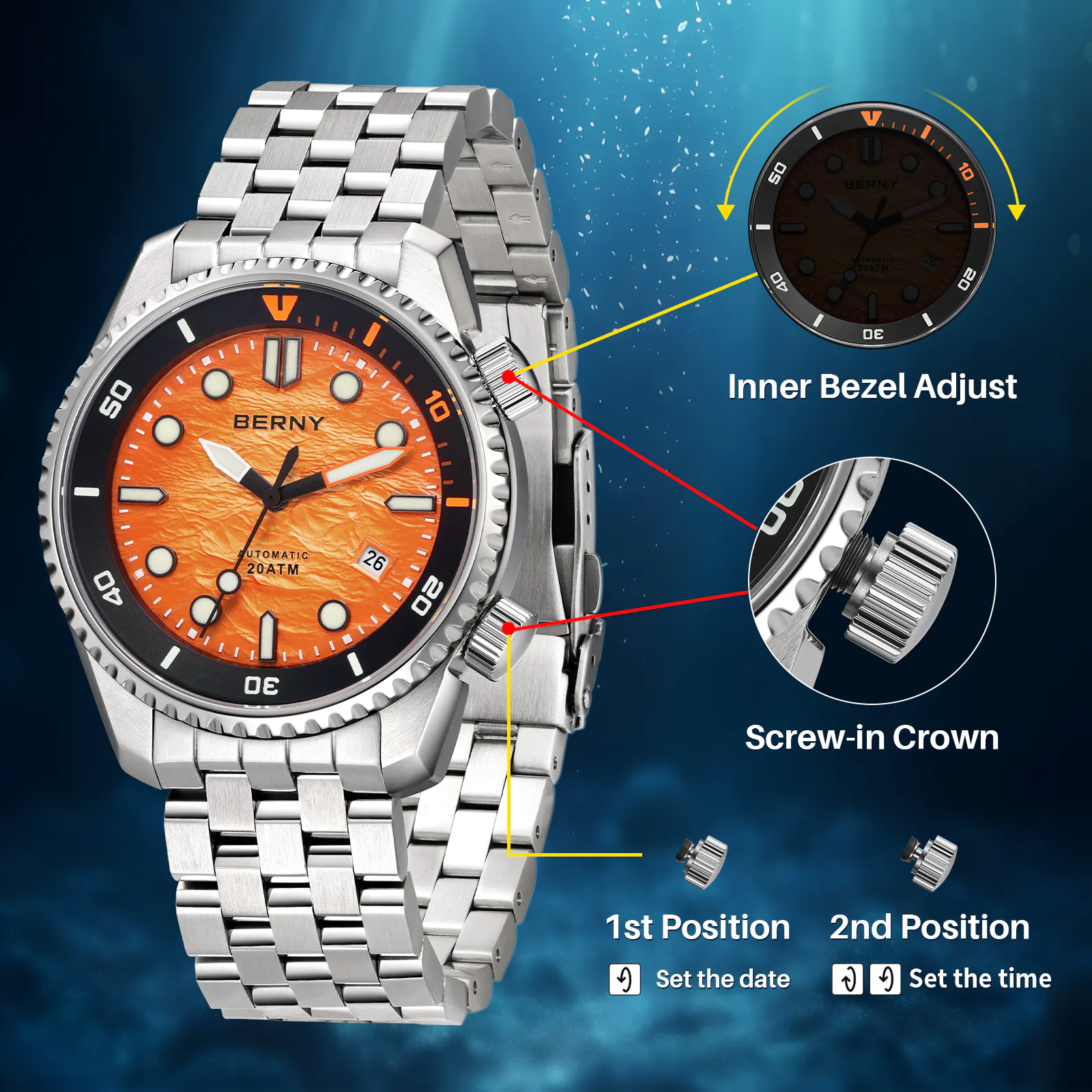 BERNY-Men Automatic Diver Watch-AM155MS - Image 18