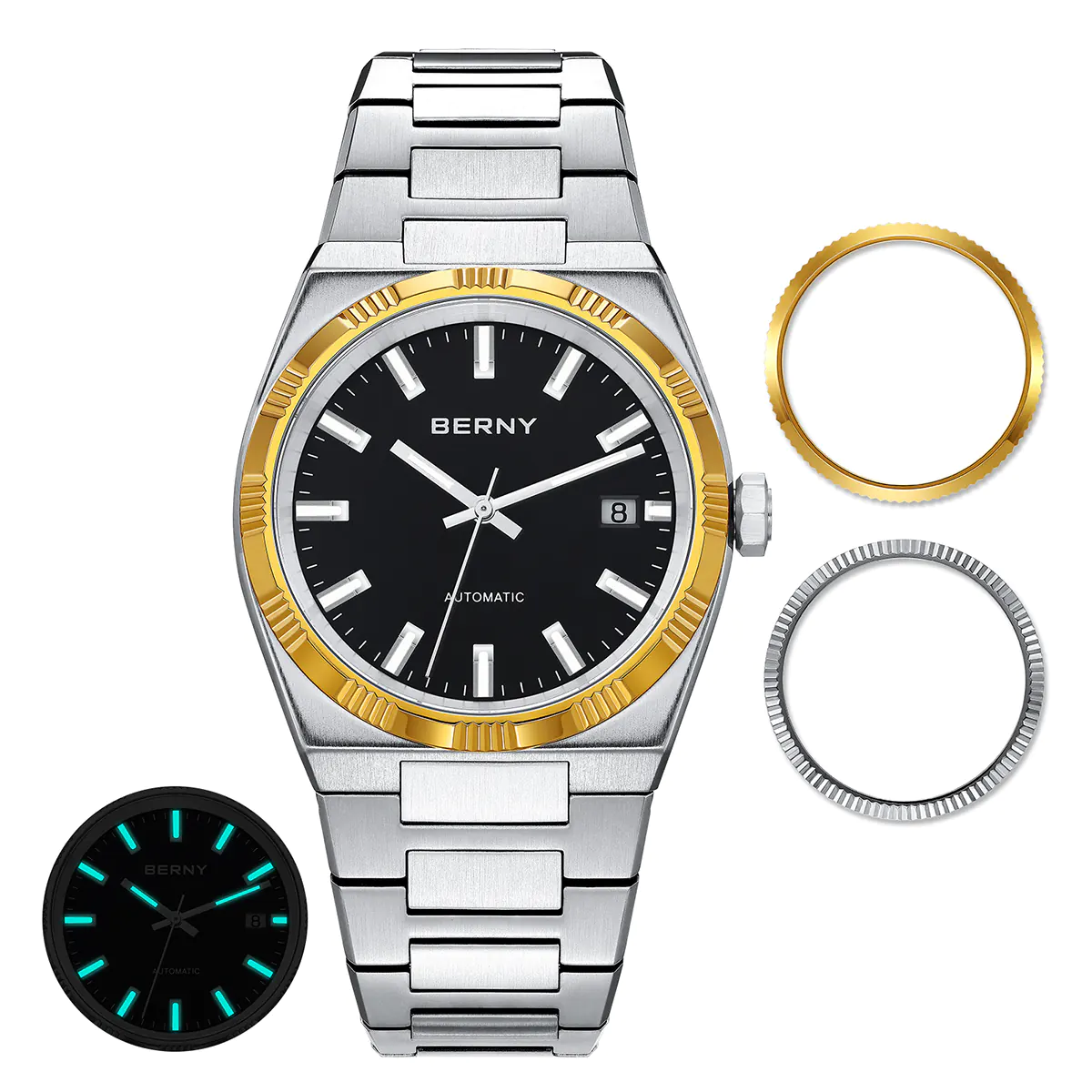 BERNY-Men Automatic Dress Watch- Interchangeable Bezel- AM141M - Image 10