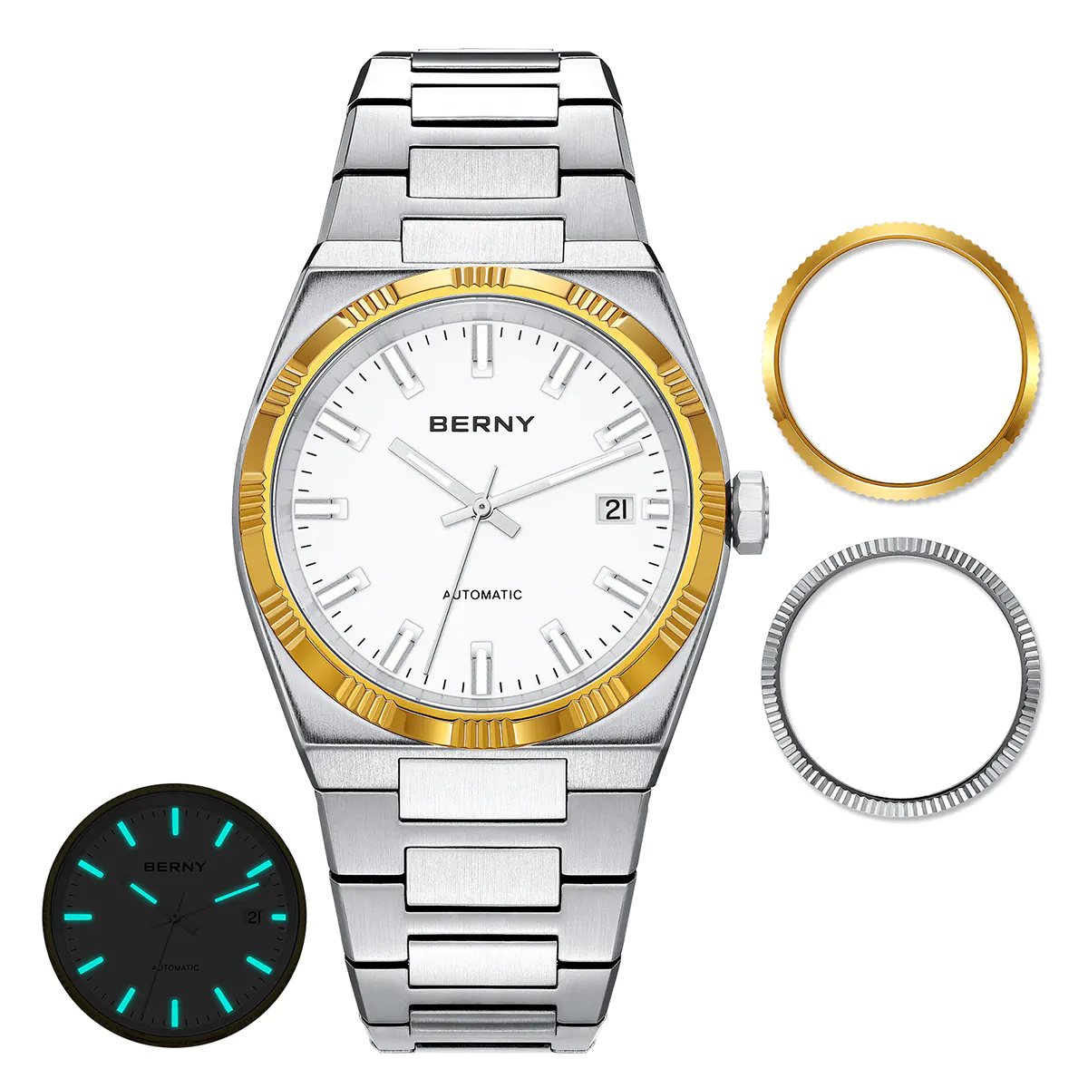 BERNY-Men Automatic Dress Watch- Interchangeable Bezel- AM141M - Image 11