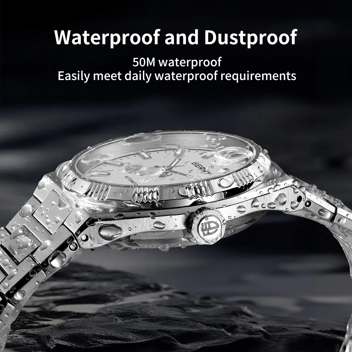 BERNY-Men Automatic Dress Watch- Interchangeable Bezel- AM141M - Image 6