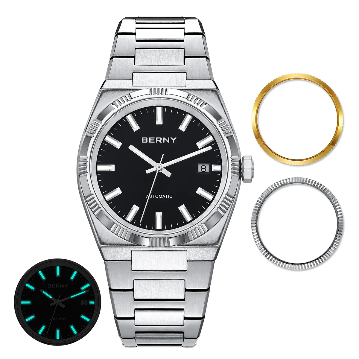 BERNY-Men Automatic Dress Watch- Interchangeable Bezel- AM141M - Image 9