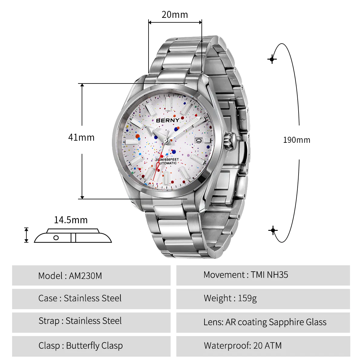 BERNY-Men Automatic Splatter Art Watch-AM230M - Image 6