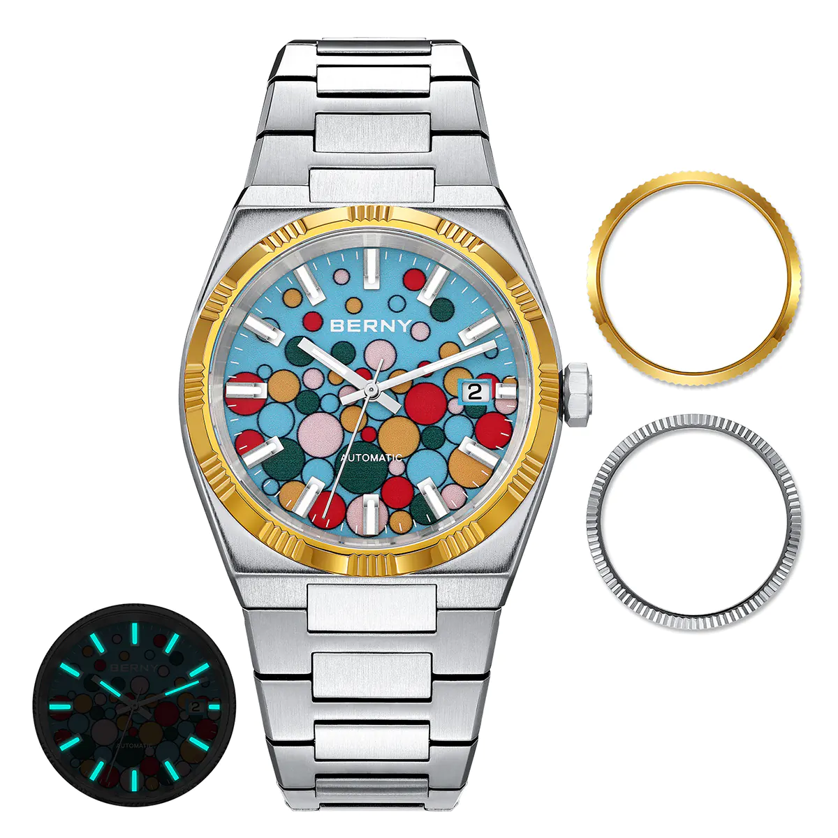 BERNY-Men Automatic Dress Watch- Interchangeable Bezel- AM241M - Image 11