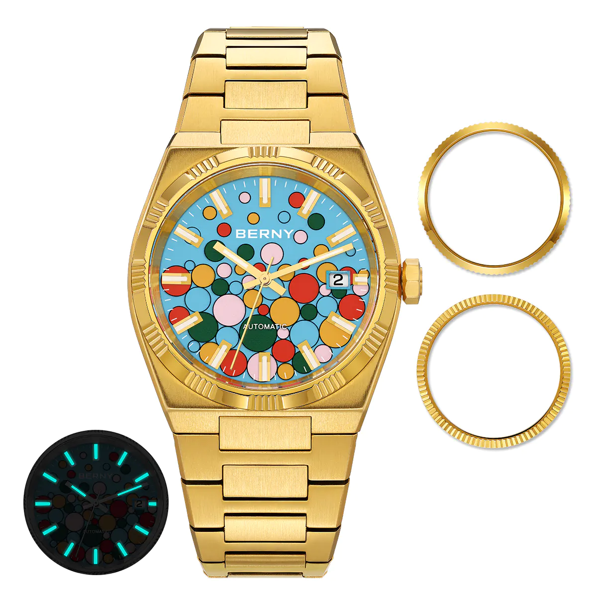 BERNY-Men Automatic Dress Watch- Interchangeable Bezel- AM241M - Image 12