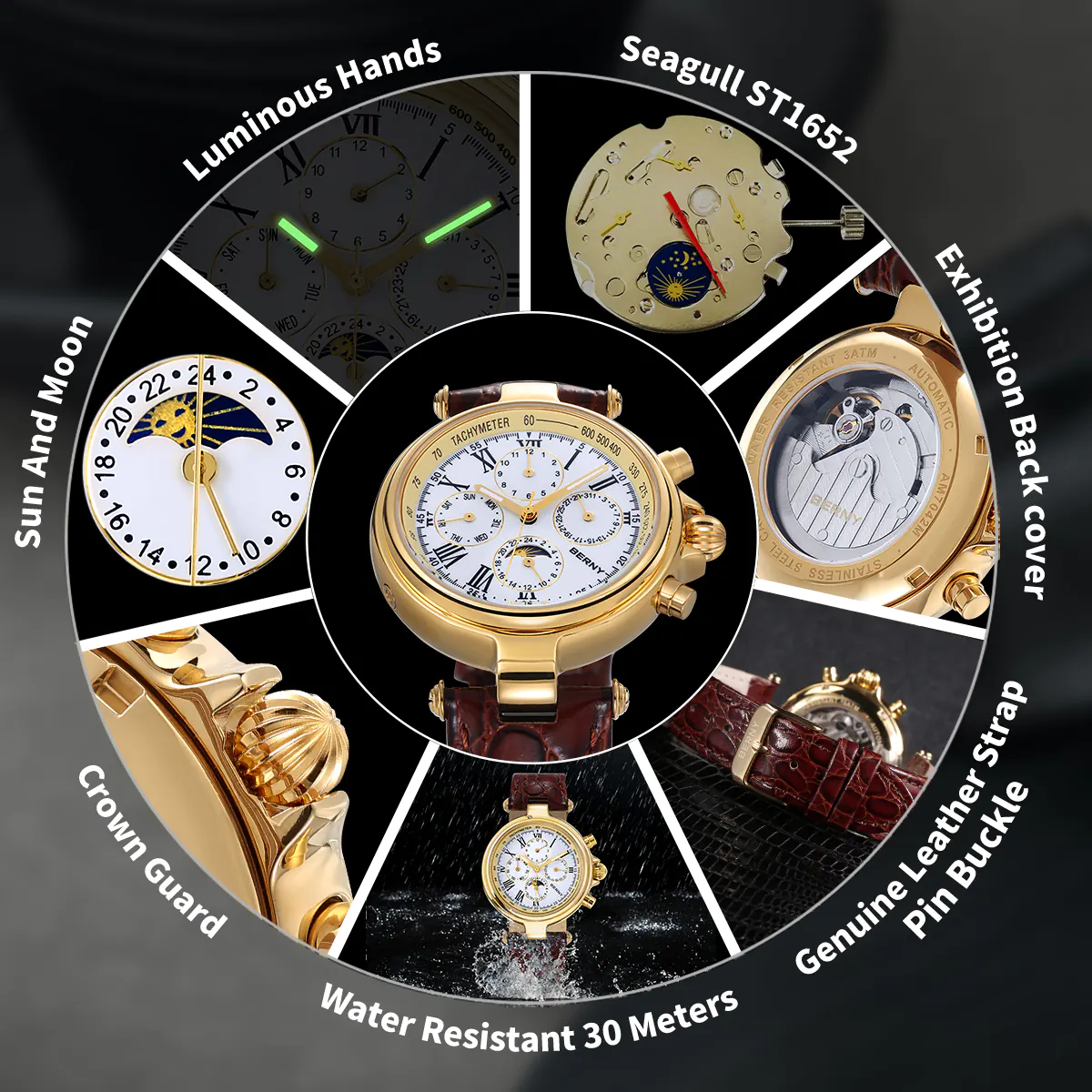 BERNY-Men Automatic Full Calendar Watch-AM7042M - Image 3