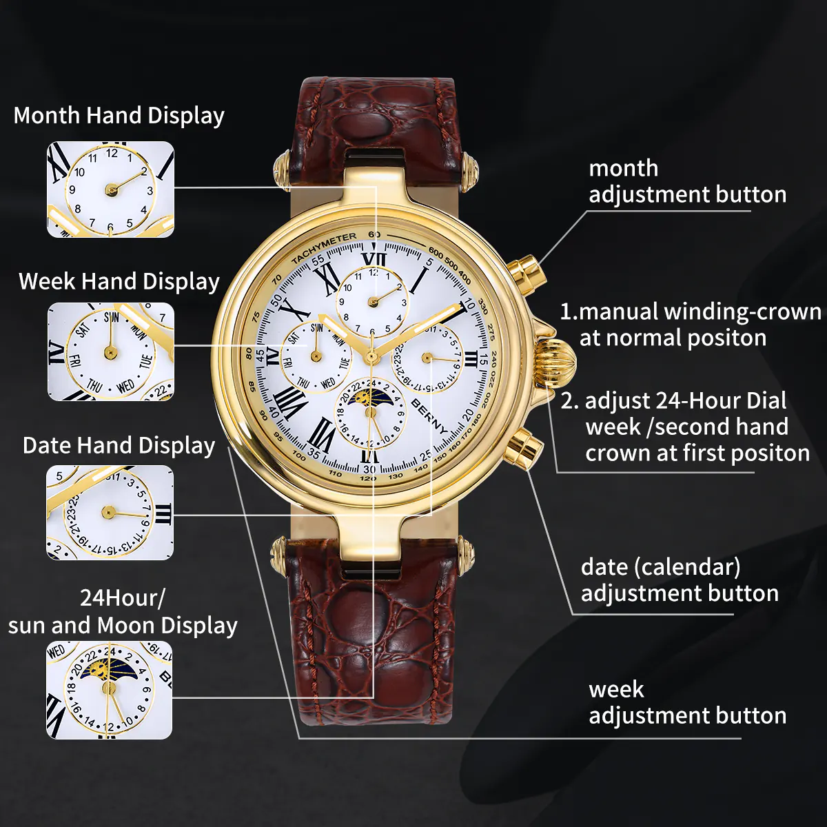 BERNY-Men Automatic Full Calendar Watch-AM7042M - Image 8