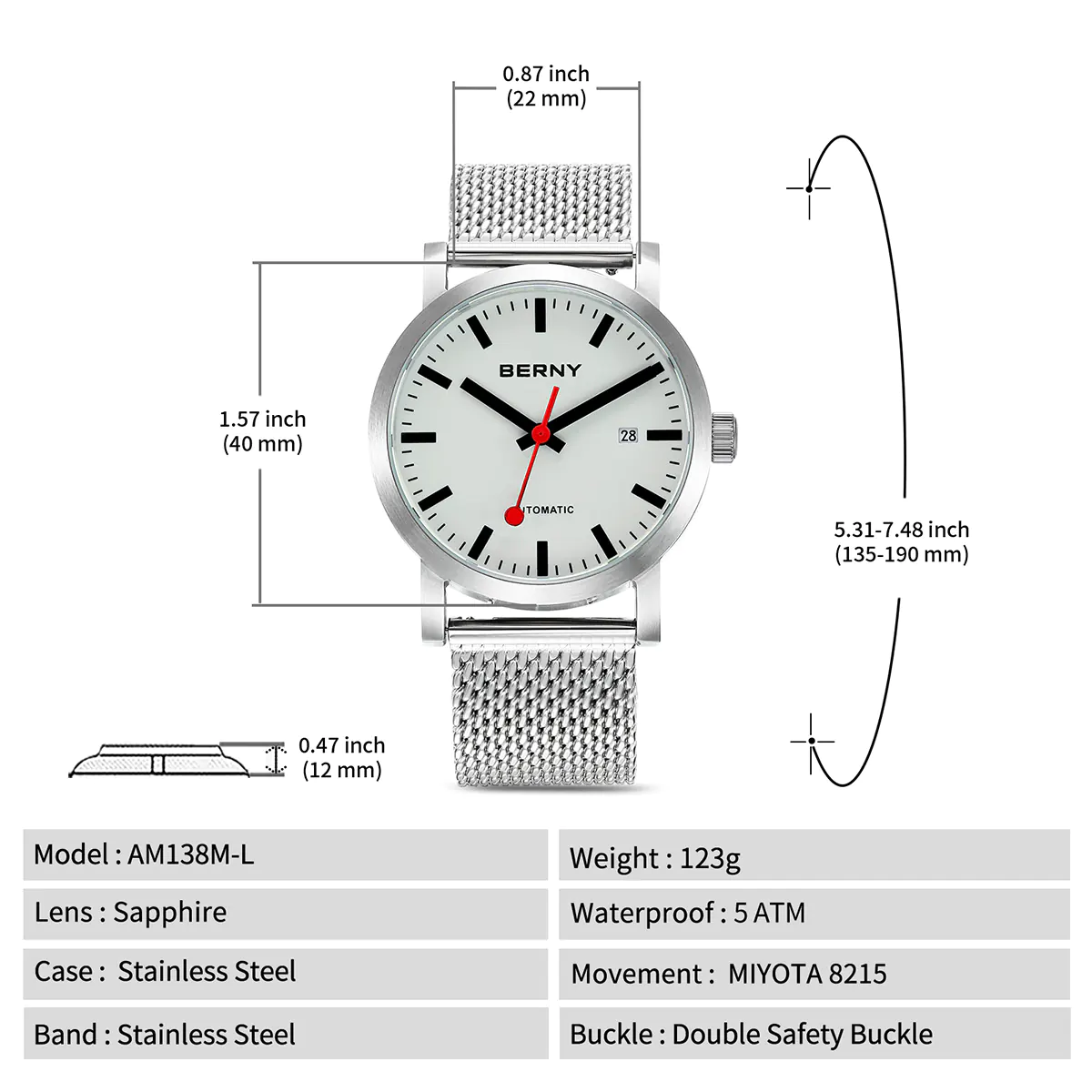 BERNY-Men Automatic Full-Lume Watch V3-AM138M-L - Image 7