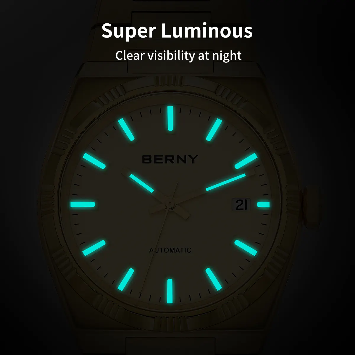 BERNY-Men Automatic Gold Dress Watch- Interchangeable Bezel- AM141M - Image 5