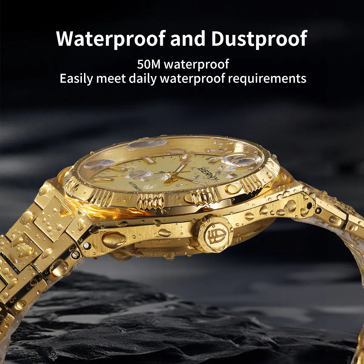 BERNY-Men Automatic Gold Dress Watch- Interchangeable Bezel- AM141M - Image 6