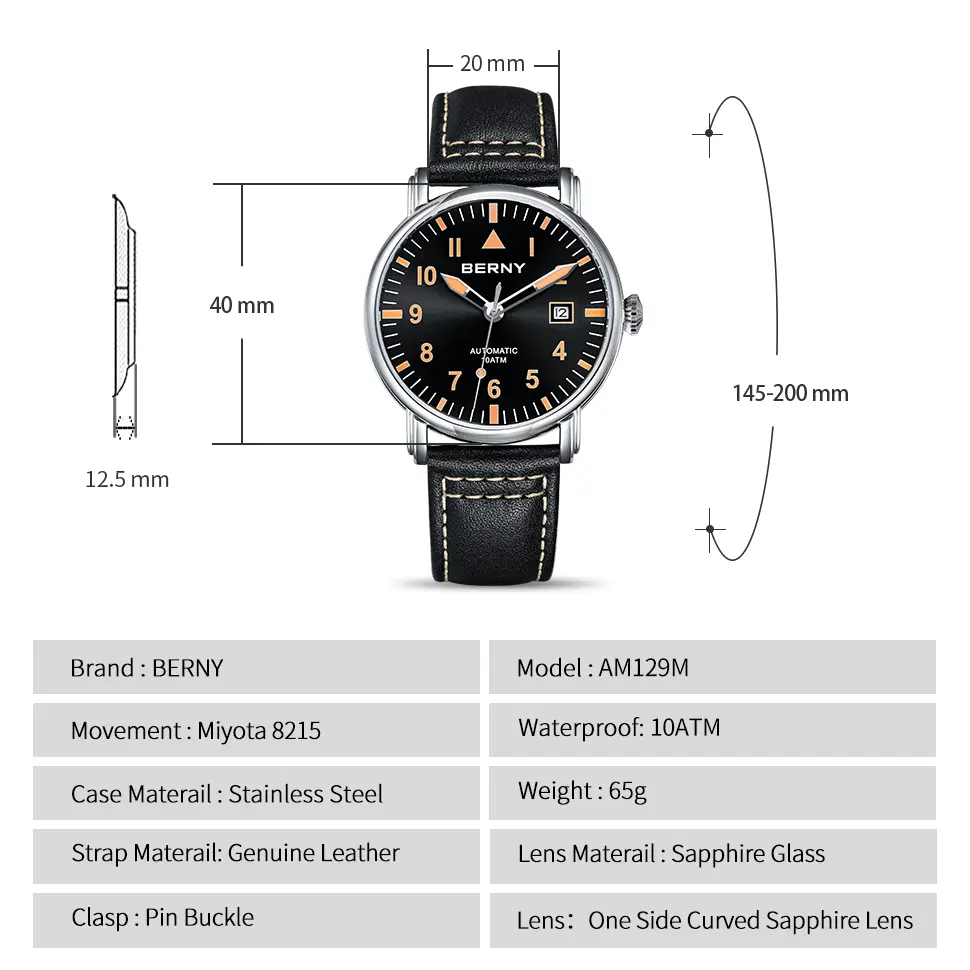 BERNY-Men Automatic Aviation Watch-AM129M - Image 3