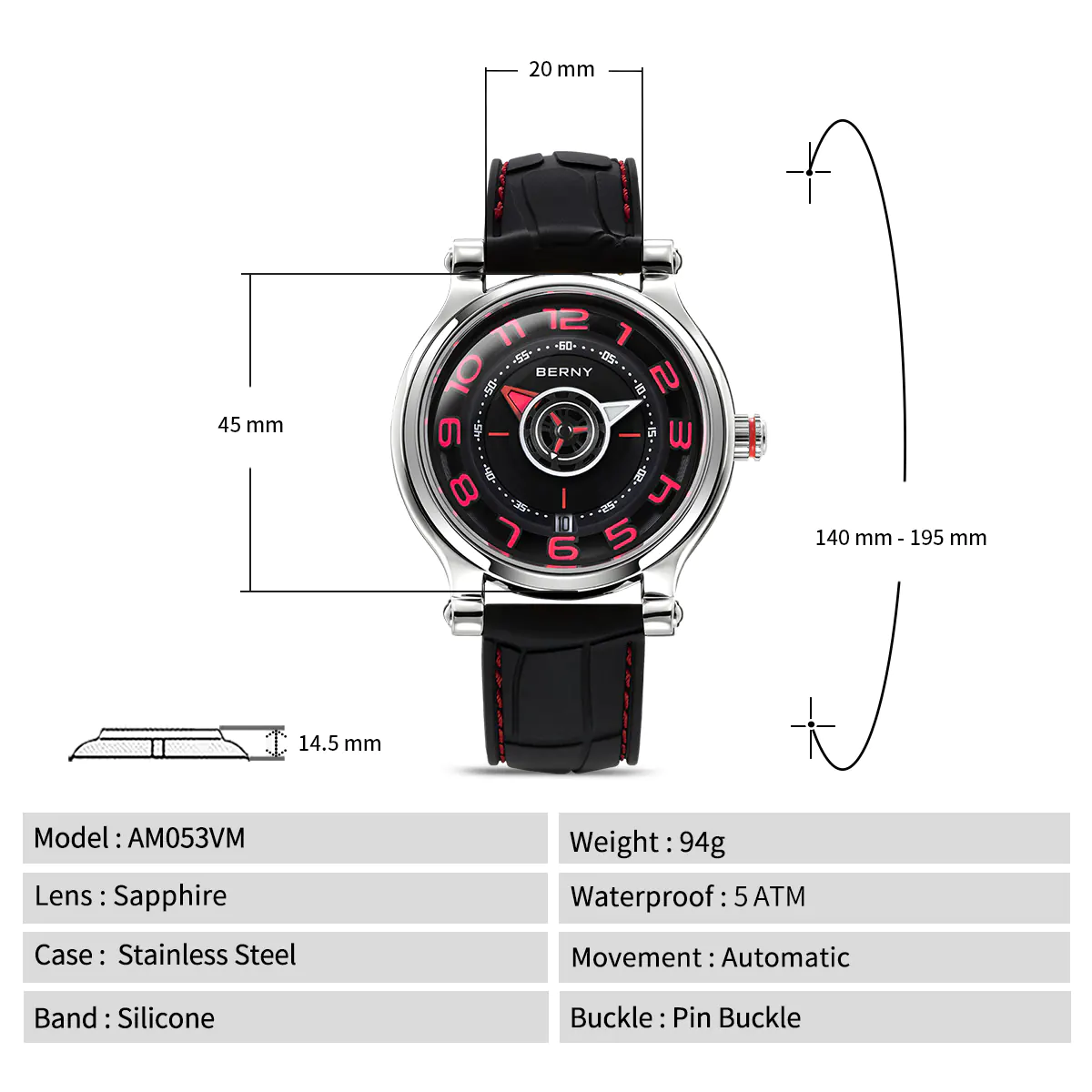 BERNY Men Automatic Racing Watch-AM053VM - Image 5
