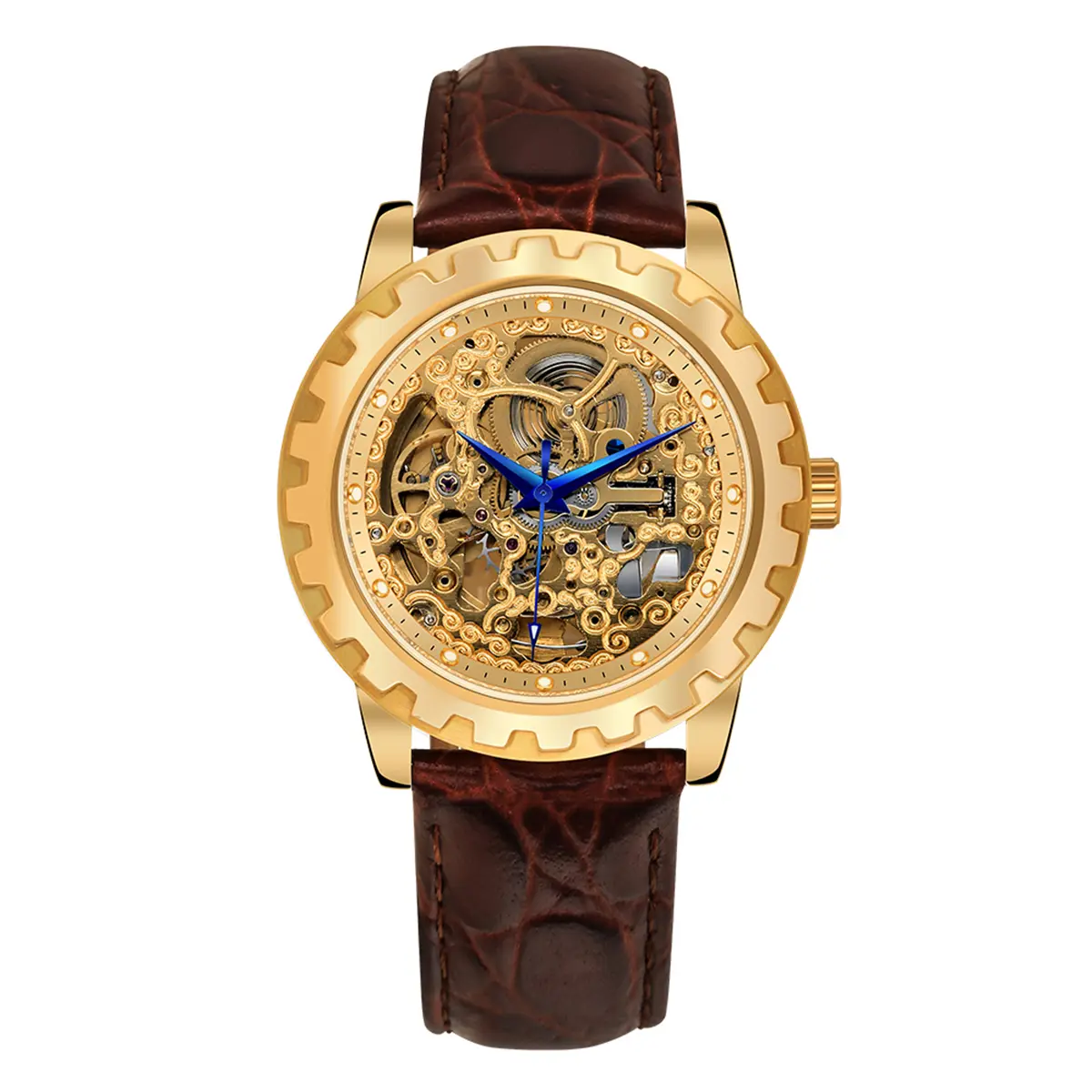 BERNY-Men Automatic Skeleton Gold Watch-AM7018M - Image 6