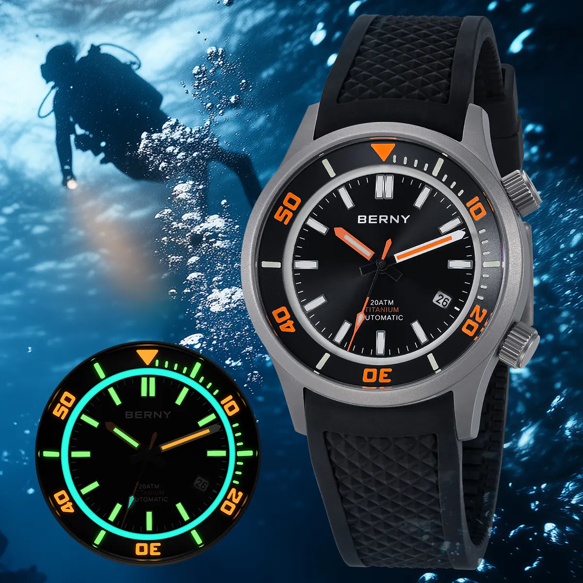 BERNY-Men Automatic Titanium Diver Watch-AMT149M - Image 2