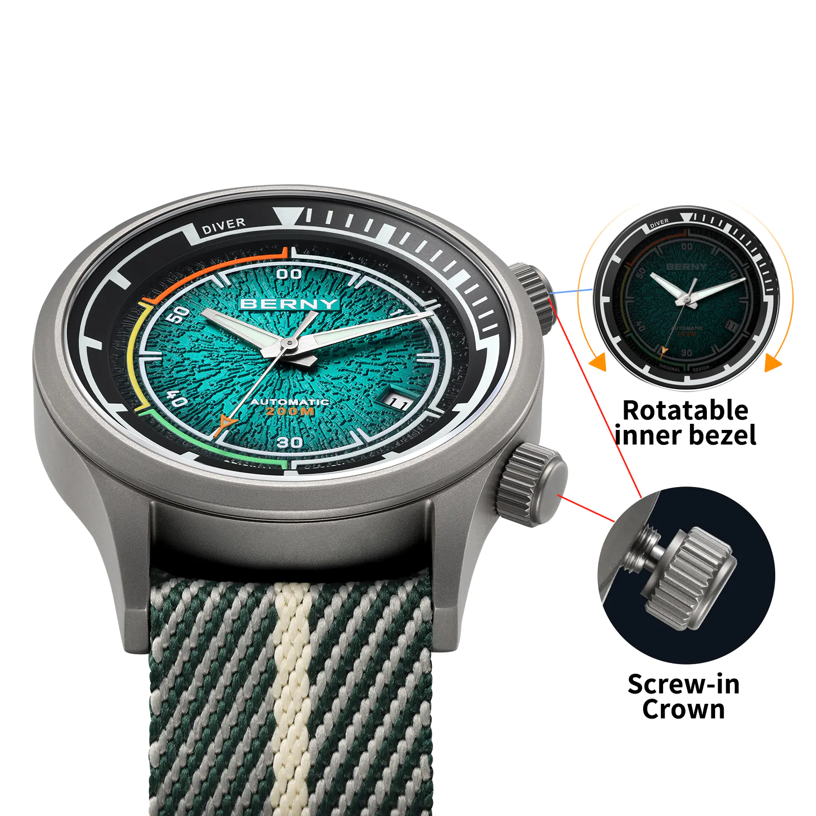 BERNY-Men Automatic Titanium Diver Watch-AMT159MNY - Image 12