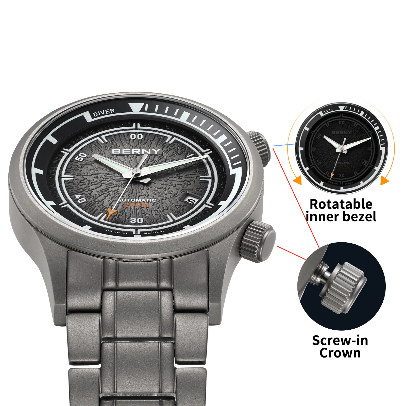 BERNY-Men Automatic Titanium Diver Watch-AMT159MS - Image 8