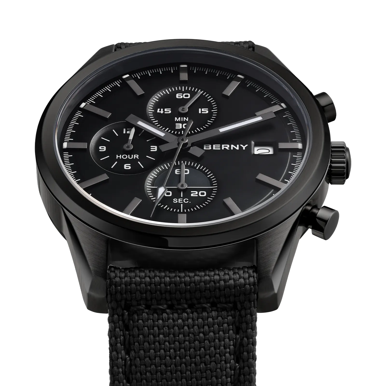 BERNY-Men Quartz Black Chronograph Watch-2826M-BLK - Image 3