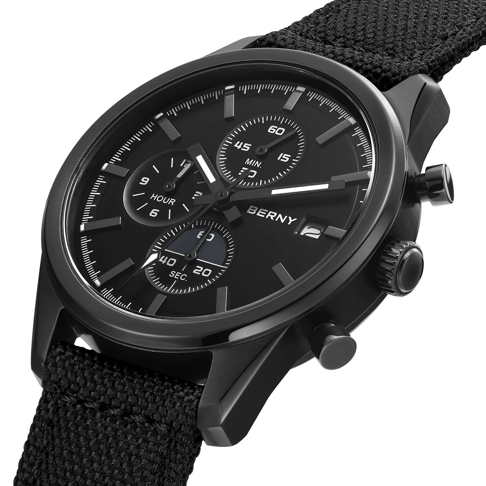 BERNY-Men Quartz Black Chronograph Watch-2826M-BLK - Image 4