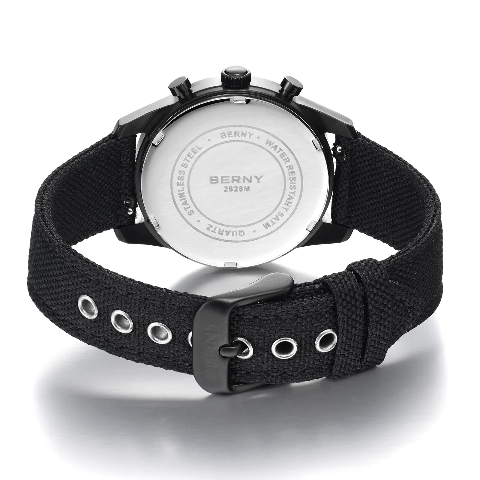 BERNY-Men Quartz Black Chronograph Watch-2826M-BLK - Image 5
