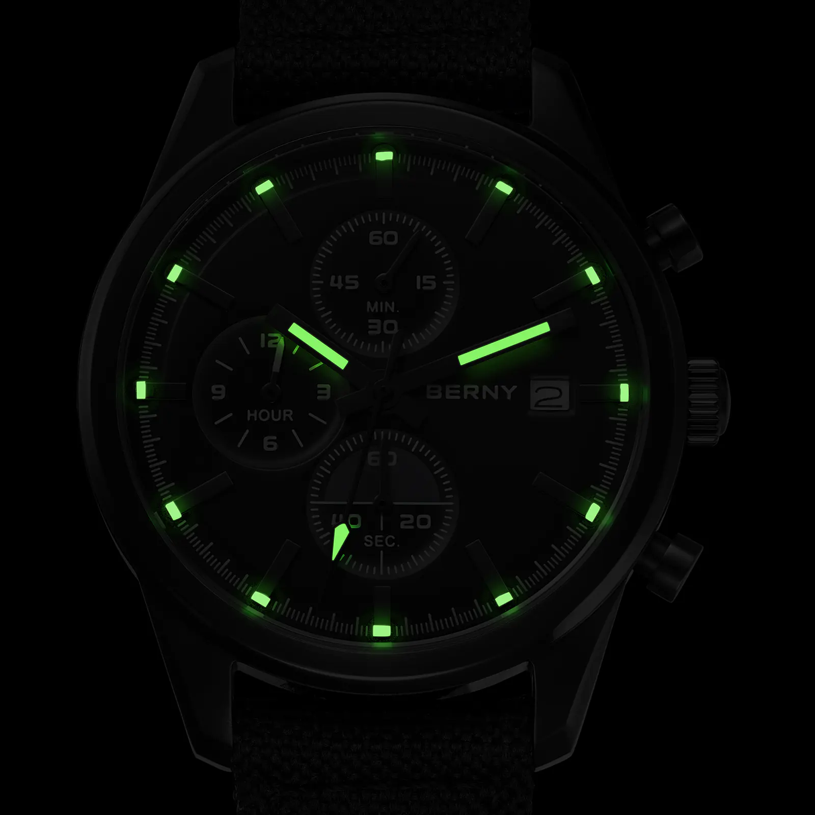 BERNY-Men Quartz Black Chronograph Watch-2826M-BLK - Image 7