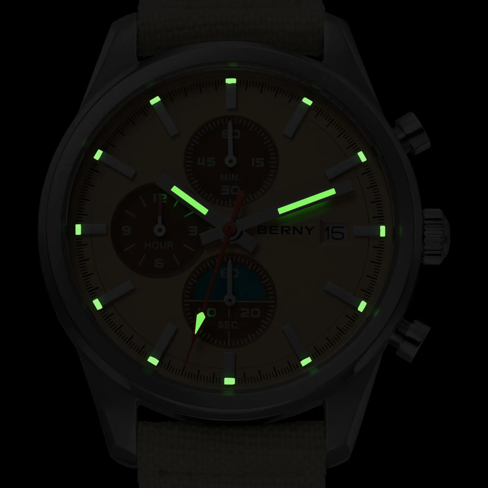 BERNY-Men Quartz Black Chronograph Watch-2826M-SAN - Image 7