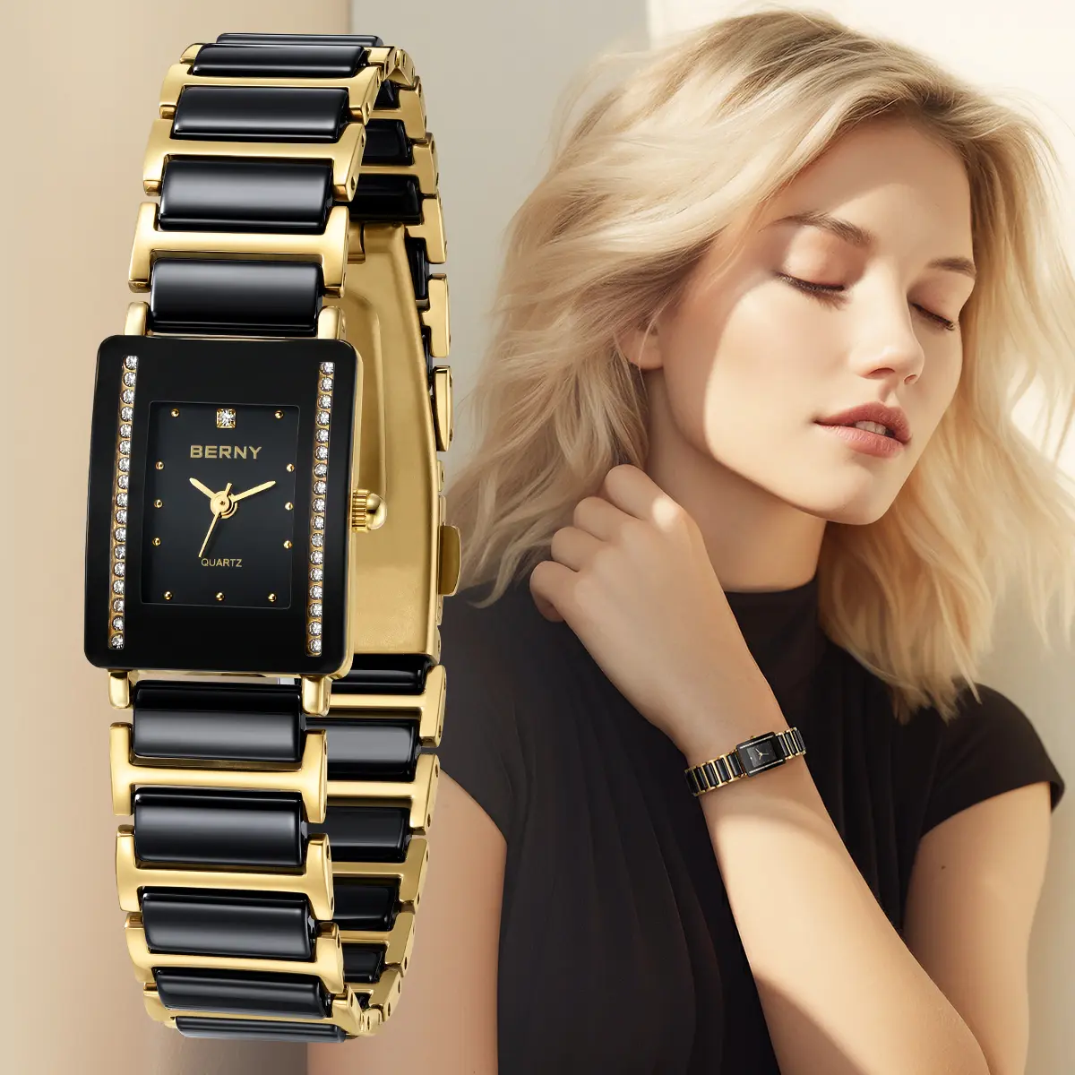 BERNY-Women Quartz Ceramic Gold Watch-2010L - Image 6