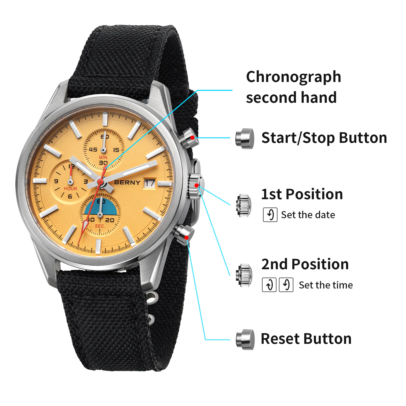 BERNY-Men Quartz Chronograph Watch-2826M - Image 14