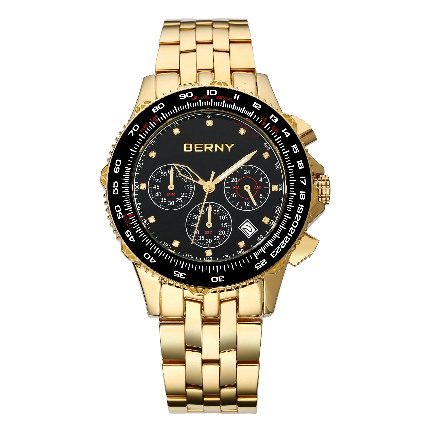 BERNY-Men Quartz Diamond Gold Chronograph Watch-DS00025 - Image 3