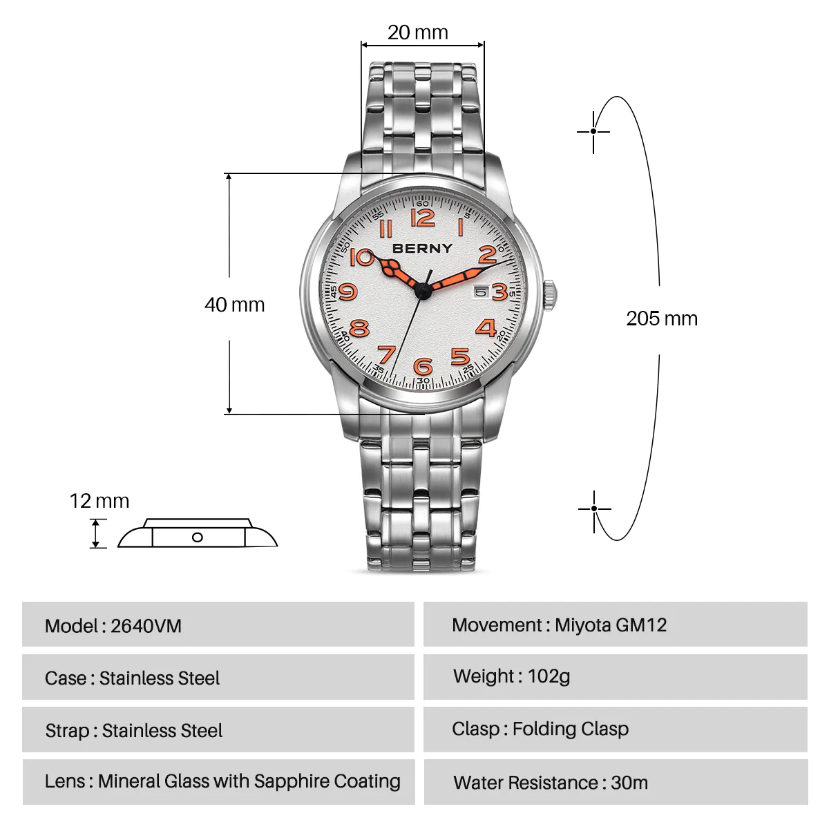 BERNY-Men Quartz Dress Watch-2640VM - Image 10