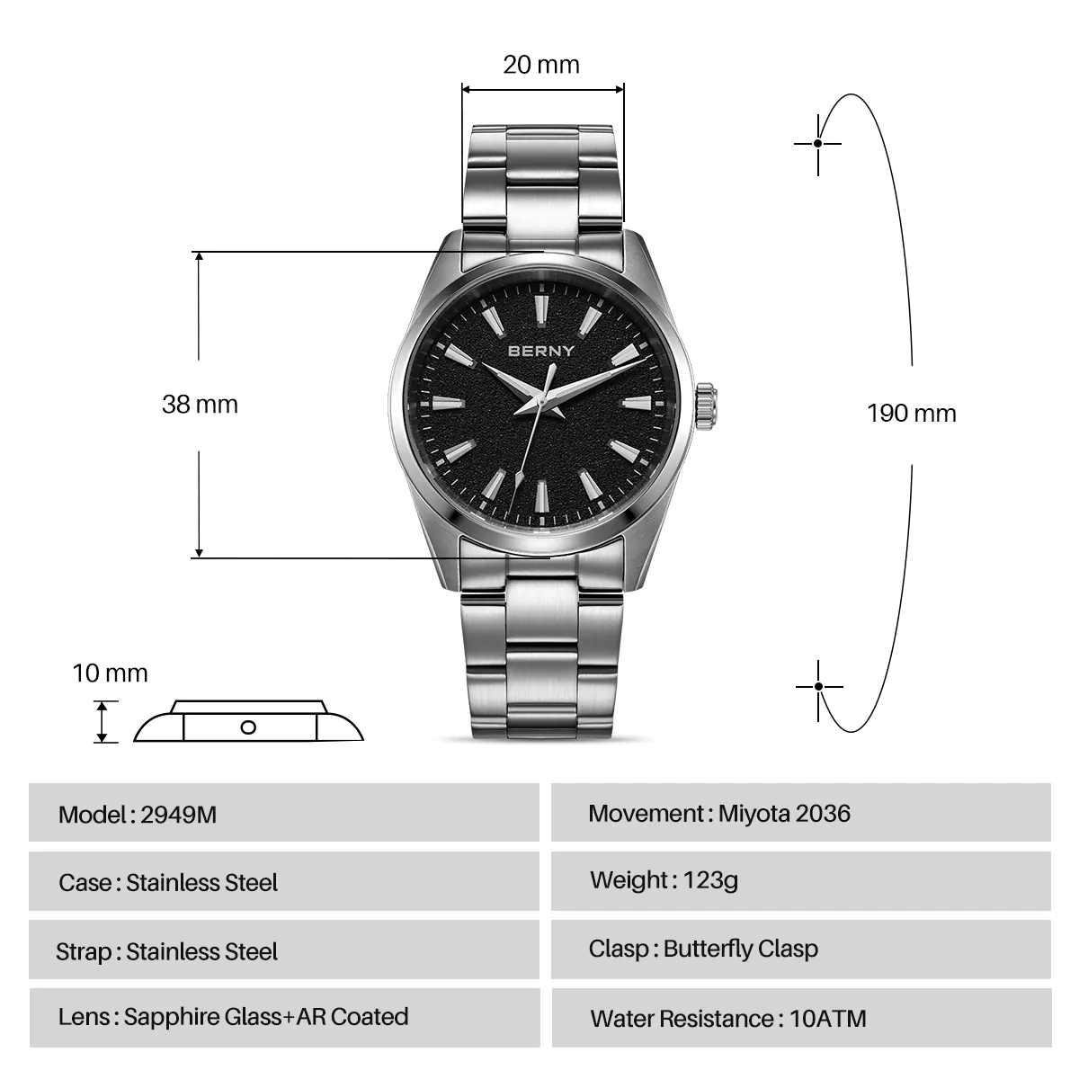 BERNY-Men Quartz Dress Watch-2949M - Image 8