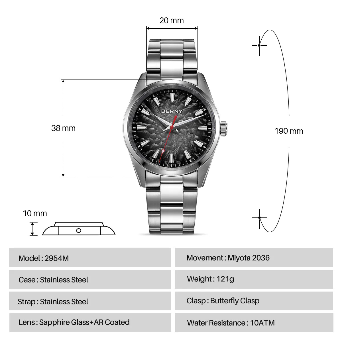 BERNY-Men Quartz Dress Watch-2954M - Image 8