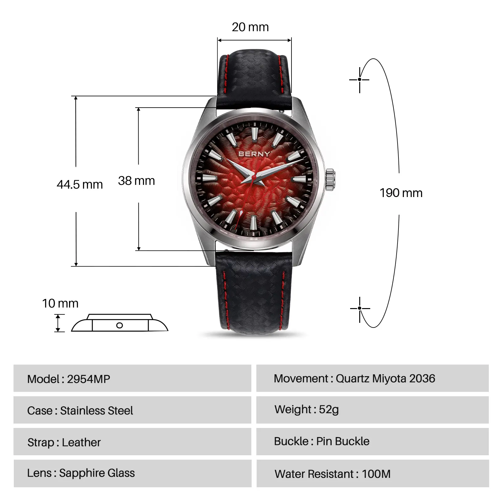 BERNY-Men Quartz Dress Watch-2954MP - Image 9